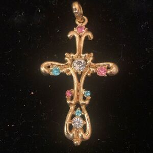 Gold Cross pendant with Pastel Rhinestones